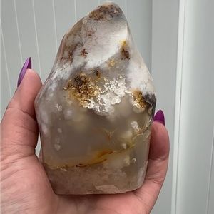 Flower Agate Flame Carving Polished Statement Reiki Crystal Freeform Home Decor